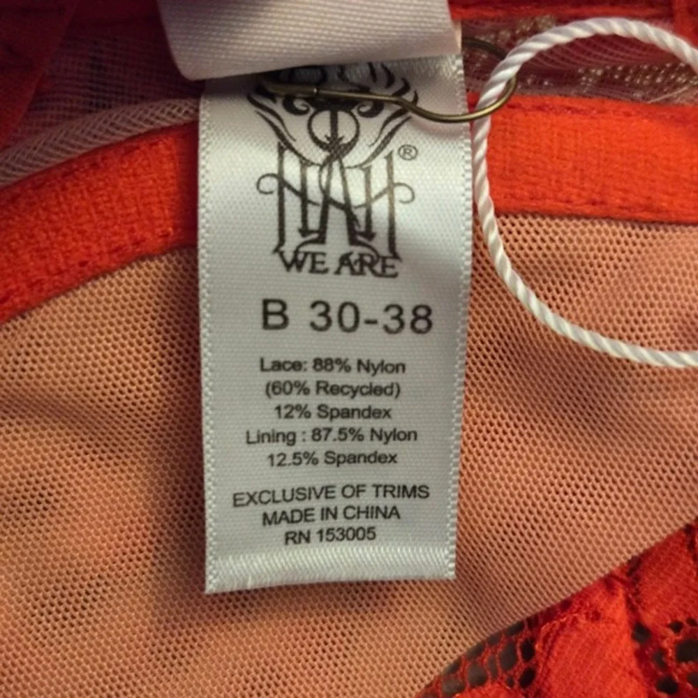 Free People We‎ Are HAH Lace Hook Up Bra Underwire Red B 30-38 Sexy Feminine NWT